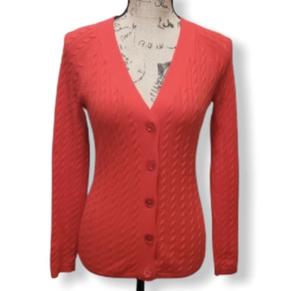 {Talbots} Orange Cable Knit Sweater Cardigan